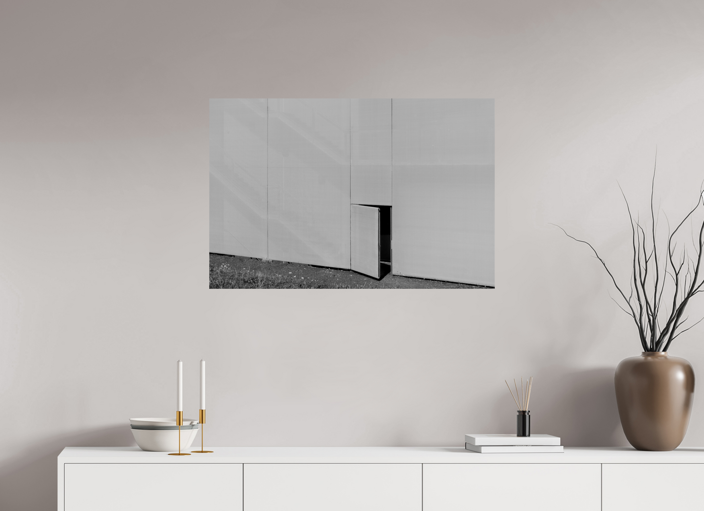 90 x 60 cm, Baryta Photo Print Temptation - Minimalistische Schwarzweiß-Architekturfotografie - Hochwertiger Abzug in Galeriequalität