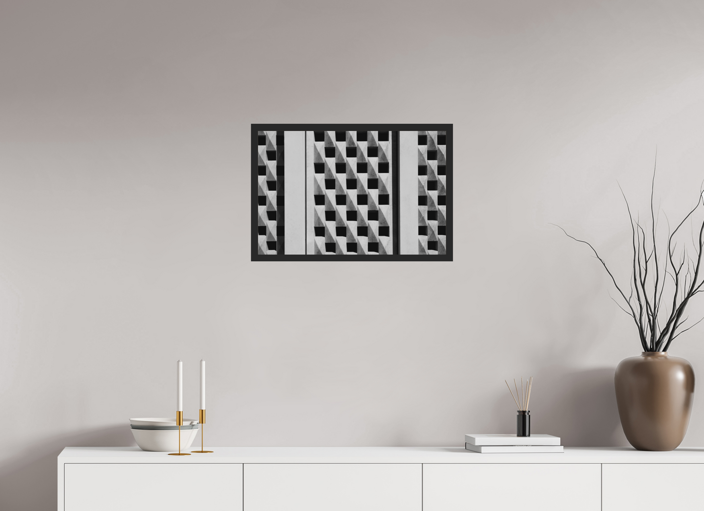 60 x 40 cm, Ilford on Aluminium behind Acrylic Glass, Framed Waffle - Abstrakte Schwarzweiß-Fotografie - Hochwertiger Abzug in Galeriequalität