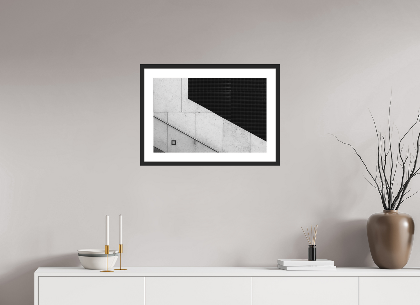 60 x 40 cm, Baryta Framed with Passepartout and Premium Glass Cut - Abstrakte Schwarzweiß-Fotografie - Hochwertiger Abzug in Galeriequalität