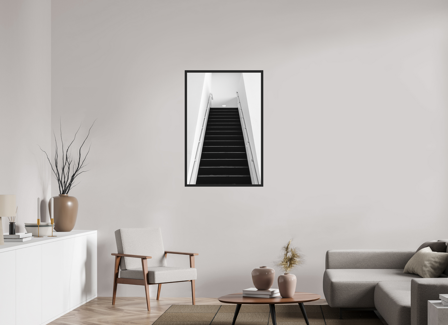 70 x 105 cm, Ilford on Aluminium, Framed Climb - Schwarzweiß-Architekturfotografie - Hochwertiger Abzug in Galeriequalität