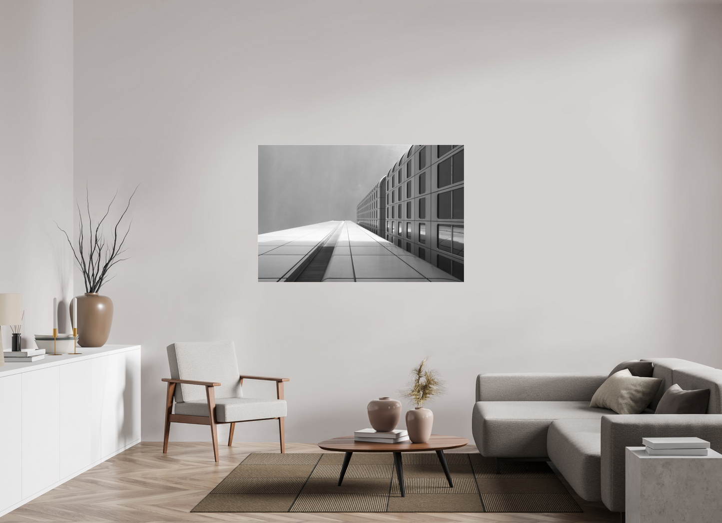 150 x 100 cm, Ilford on Aluminium behind Acrylic Glass Vertigo - Schwarzweiß-Architekturfotografie - Hochwertiger Abzug in Galeriequalität