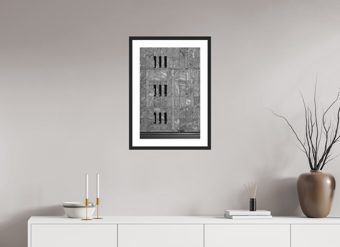 40 x 60 cm, Baryta Framed with Passepartout and Premium Glass Nine - Schwarzweiß-Architekturfotografie - Hochwertiger Abzug in Galeriequalität