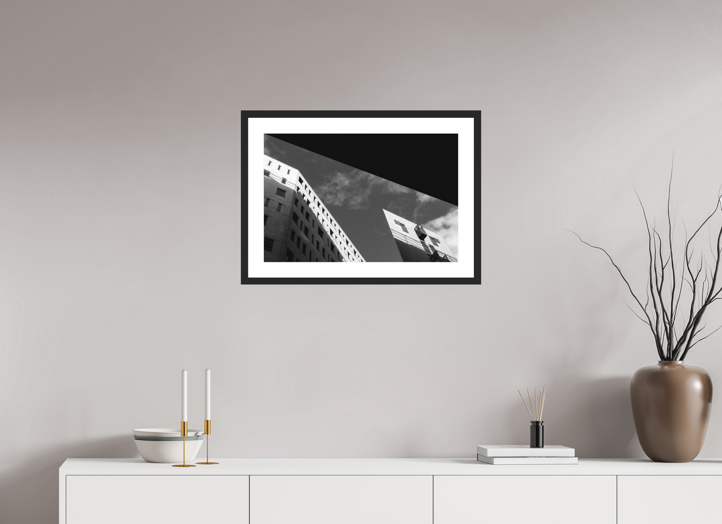 60 x 40 cm, Baryta Framed with Passepartout and Premium Glass Truncated - Schwarzweiß-Architekturfotografie - Hochwertiger Abzug in Galeriequalität