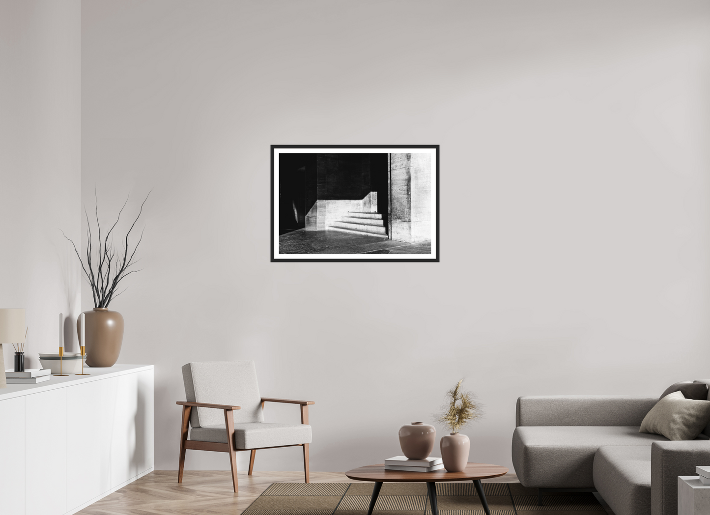 90 x 60 cm, Ilford on Aluminium behind Acrylic Glass, Framed with Border Admission - Schwarzweiß-Architekturfotografie - Hochwertiger Abzug in Galeriequalität