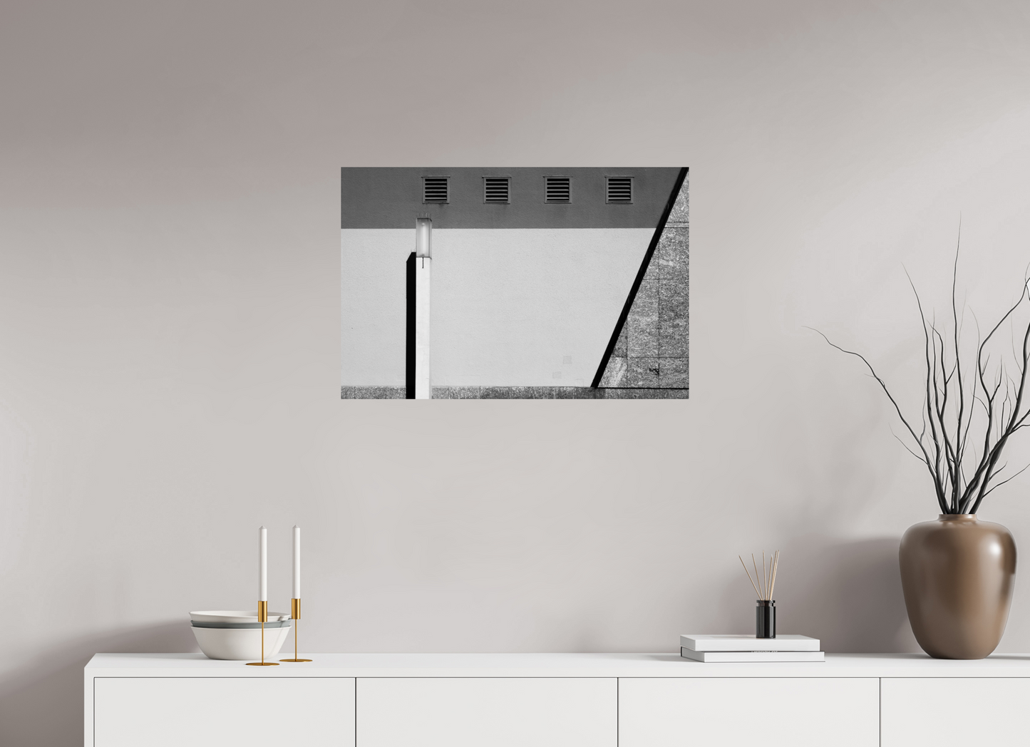 75 x 50 cm, Baryta Photo Print Geometry - Abstrakte Schwarzweiß-Architekturfotografie - Hochwertiger Abzug in Galeriequalität