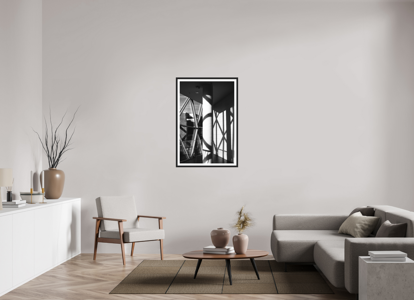 70 x 105 cm, Ilford on Aluminium, Framed with Border Cornered - Schwarzweiß-Architekturfotografie - Hochwertiger Abzug in Galeriequalität