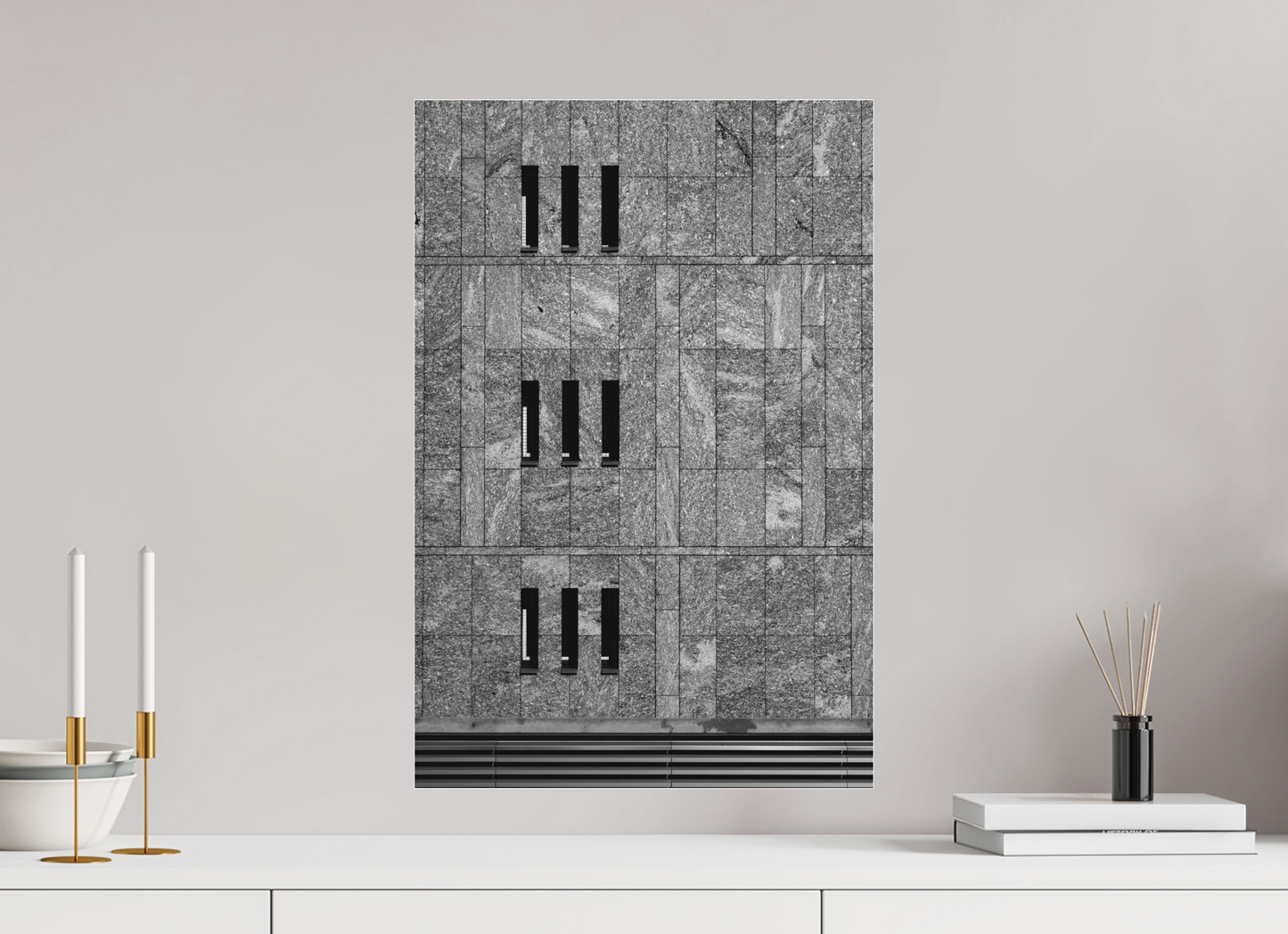 40 x 60 cm, Ilford on Aluminium behind Acrylic Glass Nine - Schwarzweiß-Architekturfotografie - Hochwertiger Abzug in Galeriequalität