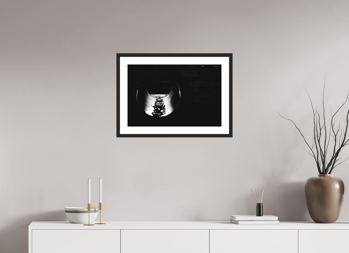 60 x 40 cm, Baryta Framed with Passepartout and Premium Glass Pipe - Abstrakte Schwarzweiß Nachtfotografie - Hochwertiger Abzug in Galeriequalität