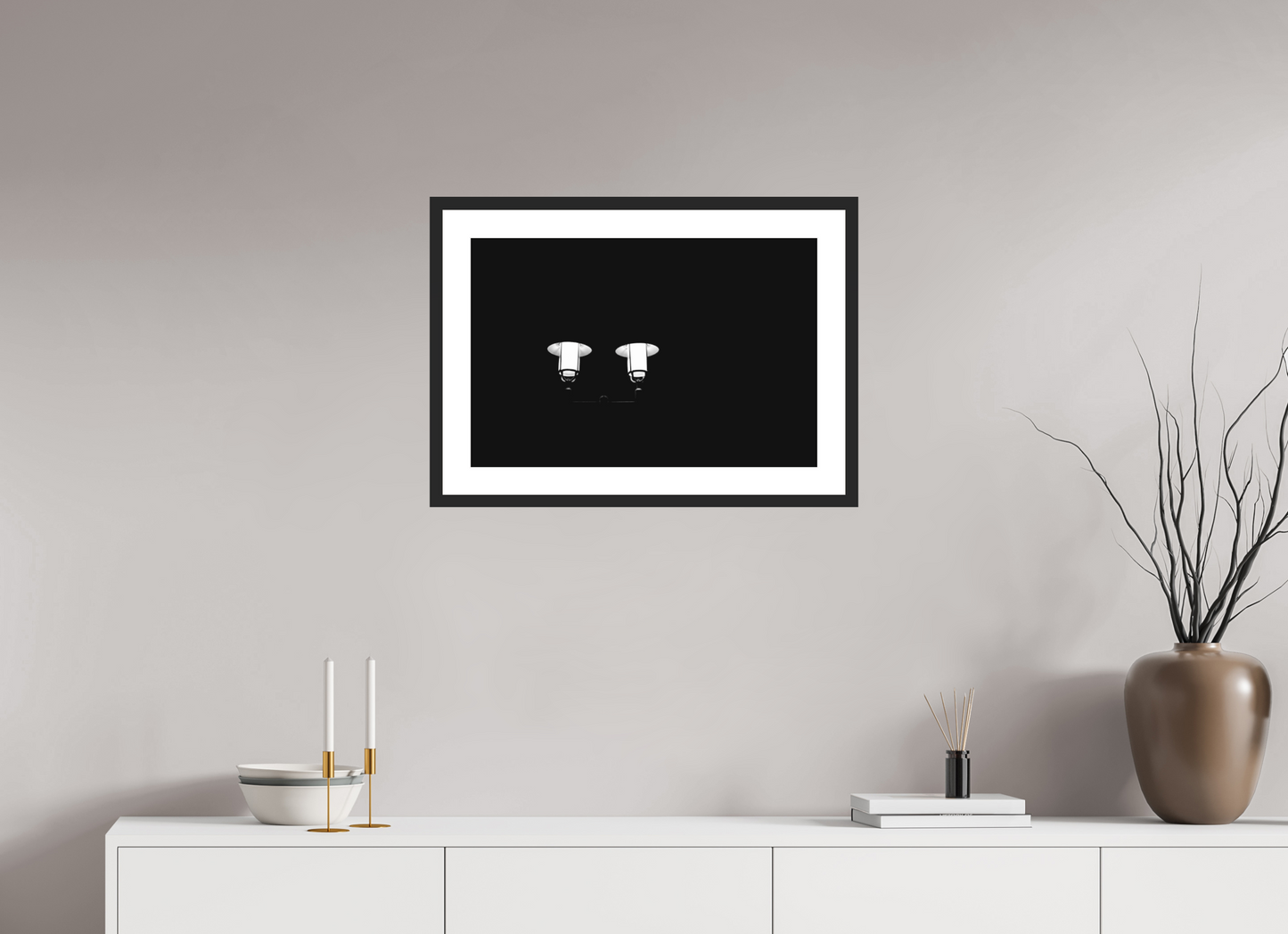 60 x 40 cm, Ilford Framed with Passepartout and Premium Glass Epiphanies - Minimalistische Schwarzweiß-Nachtfotografie - Hochwertiger Abzug in Galeriequalität