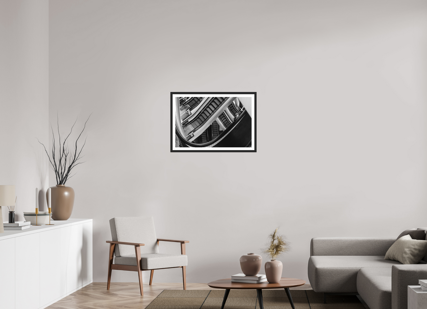 75 x 50 cm, Ilford on Aluminium, Framed with Border Labyrinth - Schwarzweiß-Architekturfotografie - Hochwertiger Abzug in Galeriequalität
