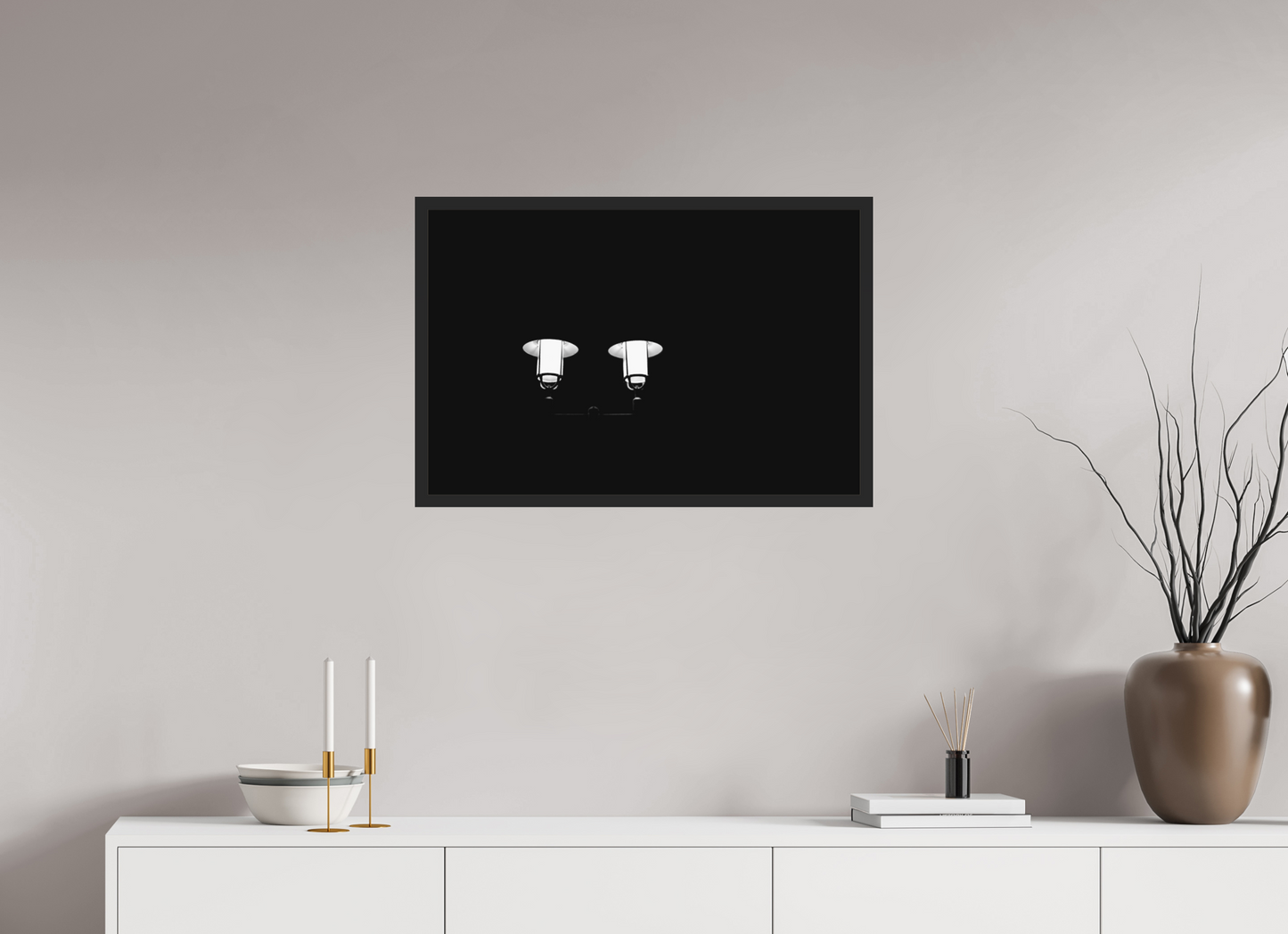 75 x 50 cm, Ilford on Aluminium behind Acrylic Glass, Framed Epiphanies - Minimalistische Schwarzweiß-Nachtfotografie - Hochwertiger Abzug in Galeriequalität