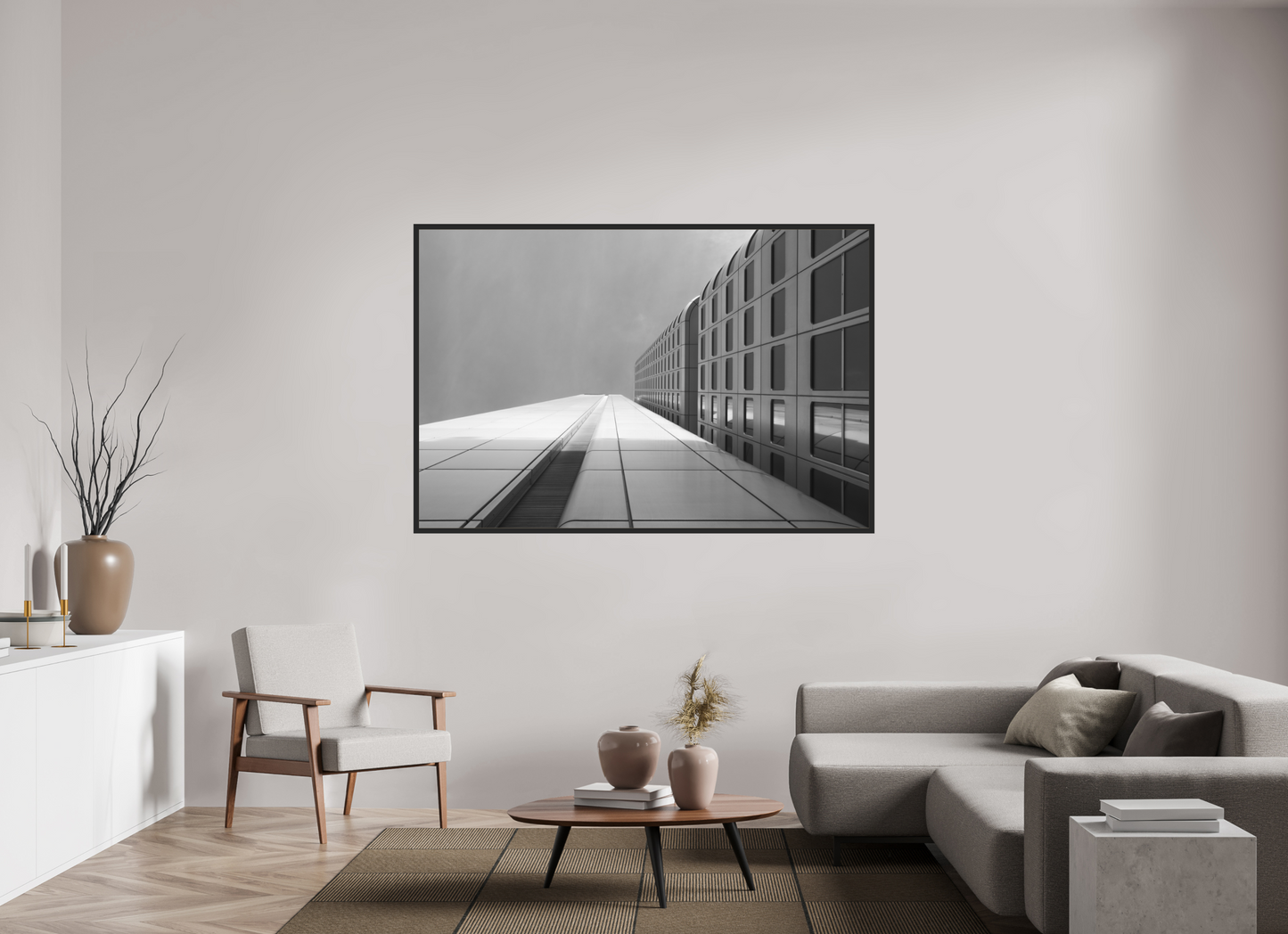 180 x 120 cm, Ilford on Aluminium behind Acrylic Glass, Framed Vertigo - Schwarzweiß-Architekturfotografie - Hochwertiger Abzug in Galeriequalität