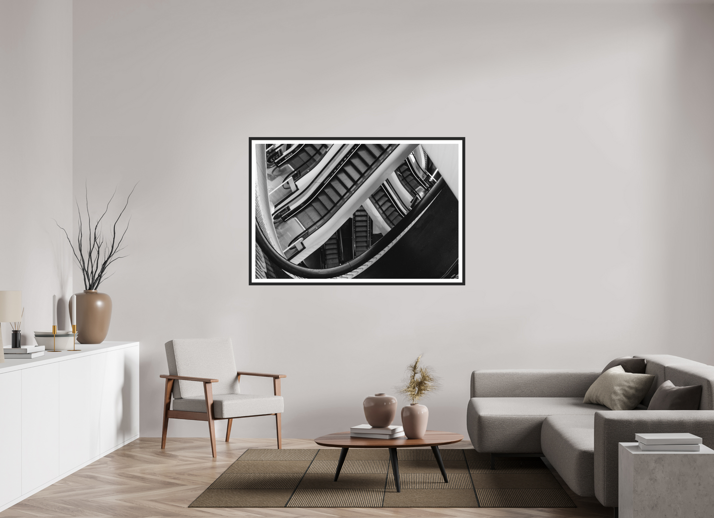 150 x 100 cm, Ilford on Aluminium, Framed with Border Labyrinth - Schwarzweiß-Architekturfotografie - Hochwertiger Abzug in Galeriequalität