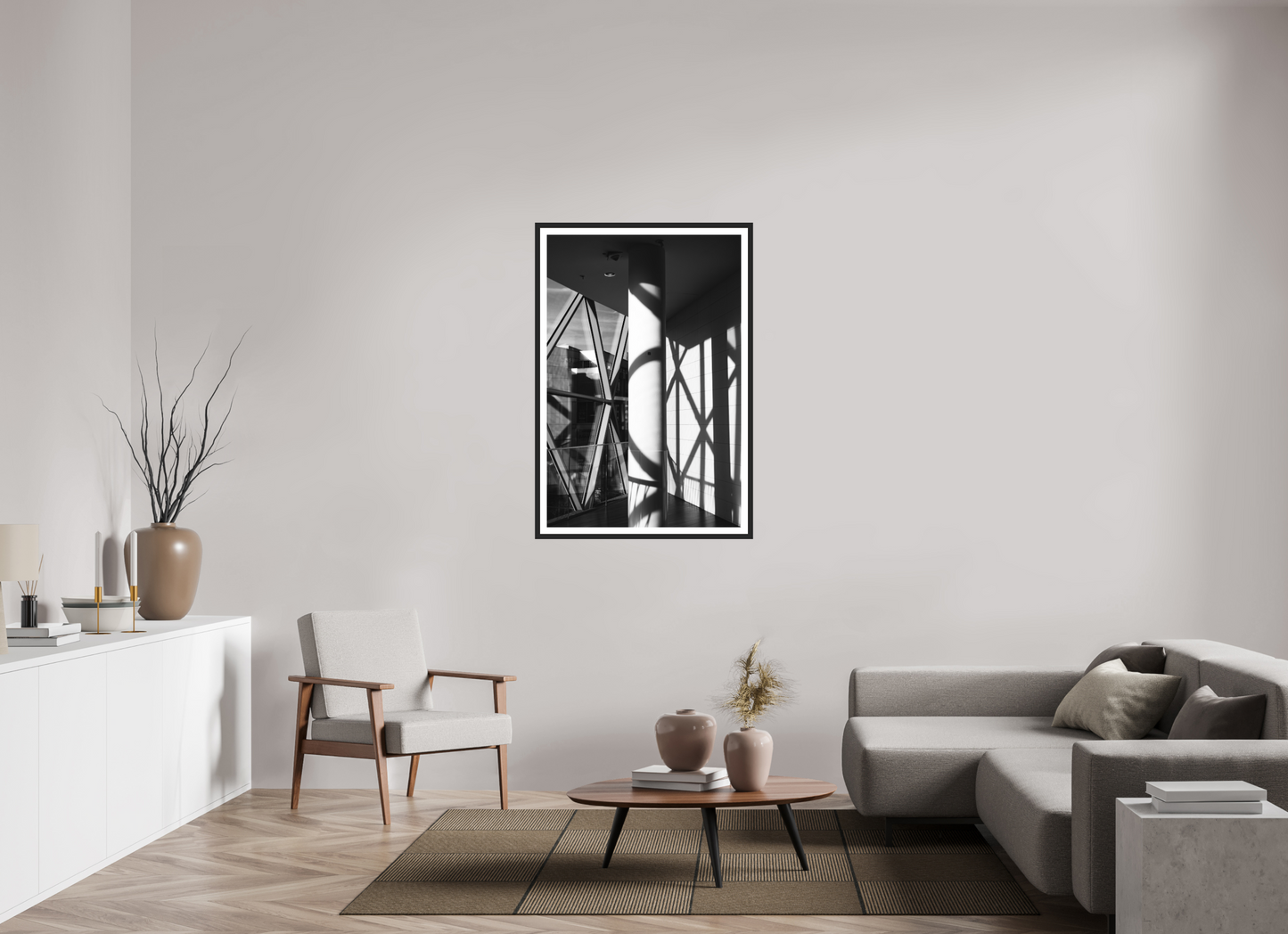 80 x 120 cm, Ilford on Aluminium, Framed with Border Cornered - Schwarzweiß-Architekturfotografie - Hochwertiger Abzug in Galeriequalität