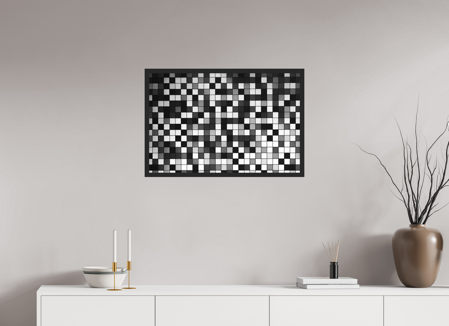 75 x 50 cm, Ilford on Aluminium, Framed Pixels - Abstrakte Schwarzweiß-Fotografie - Hochwertiger Abzug in Galeriequalität
