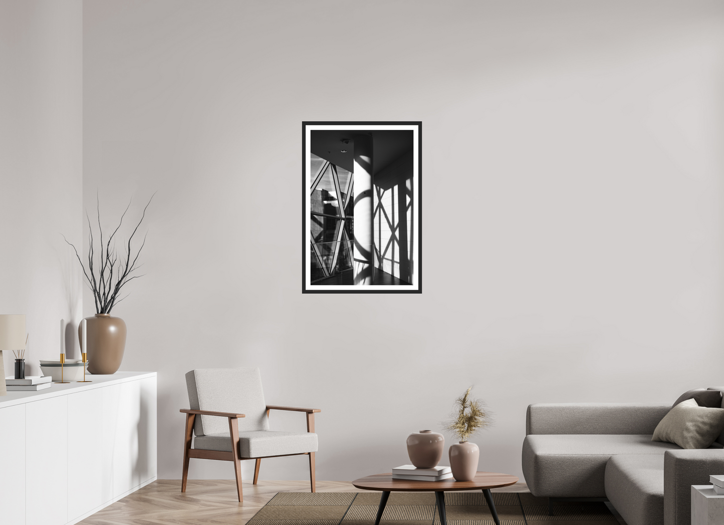 60 x 90 cm, Ilford on Aluminium behind Acrylic Glass, Framed with Border Cornered - Schwarzweiß-Architekturfotografie - Hochwertiger Abzug in Galeriequalität