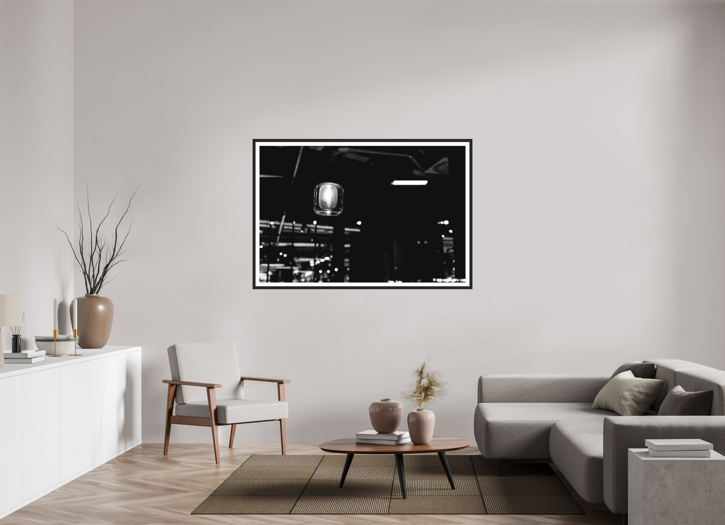 150 x 100 cm, Ilford on Aluminium behind Acrylic Glass, Framed with Border Lighthouse - Schwarzweiß-Nachtfotografie - Hochwertiger Abzug in Galeriequalität