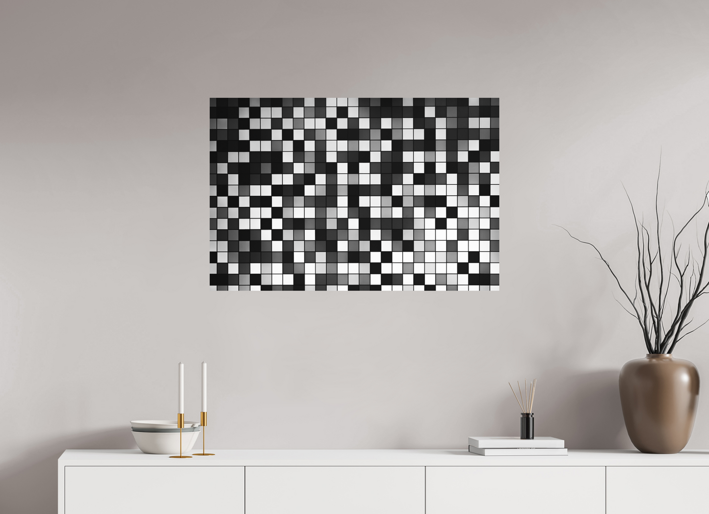 90 x 60 cm, Ilford on Aluminium Pixels - Abstrakte Schwarzweiß-Fotografie - Hochwertiger Abzug in Galeriequalität