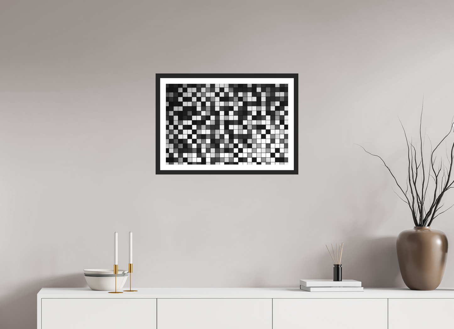 60 x 40 cm, Ilford on Aluminium behind Acrylic Glass, Framed with Border Pixels - Abstrakte Schwarzweiß-Fotografie - Hochwertiger Abzug in Galeriequalität