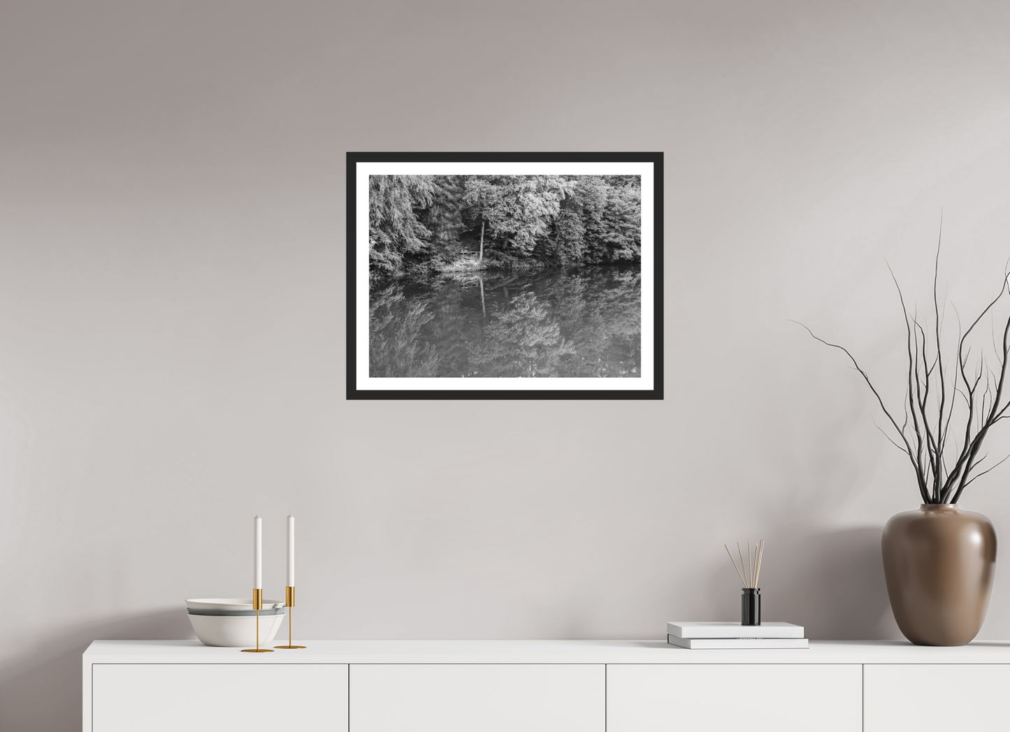 60 x 45 cm, Ilford on Aluminium behind Acrylic Glass, Framed with Border Parallel - Schwarzweiß Landschaftsfotografie - Hochwertiger Abzug in Galeriequalität