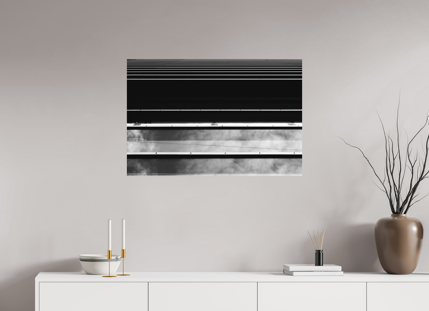 90 x 60 cm, Ilford on Aluminium Ripple - Abstrakte Schwarzweiß-Architekturfotografie - Hochwertiger Abzug in Galeriequalität