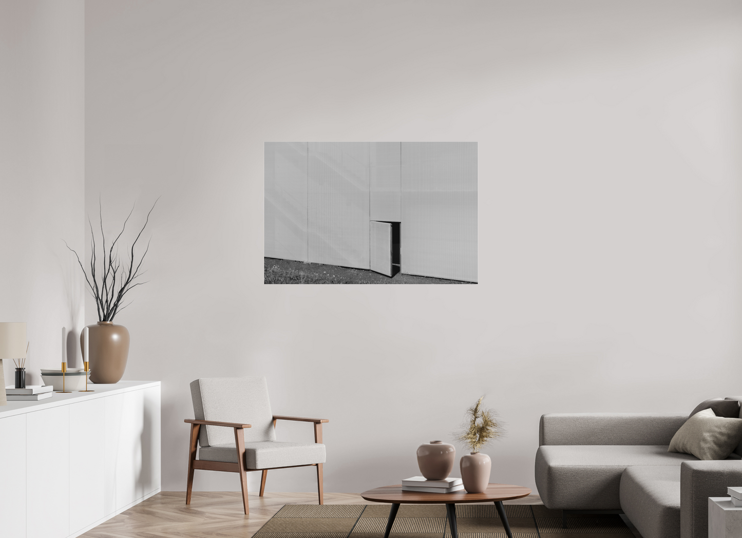 120 x 80 cm, Ilford on Aluminium behind Acrylic Glass Temptation - Minimalistische Schwarzweiß-Architekturfotografie - Hochwertiger Abzug in Galeriequalität