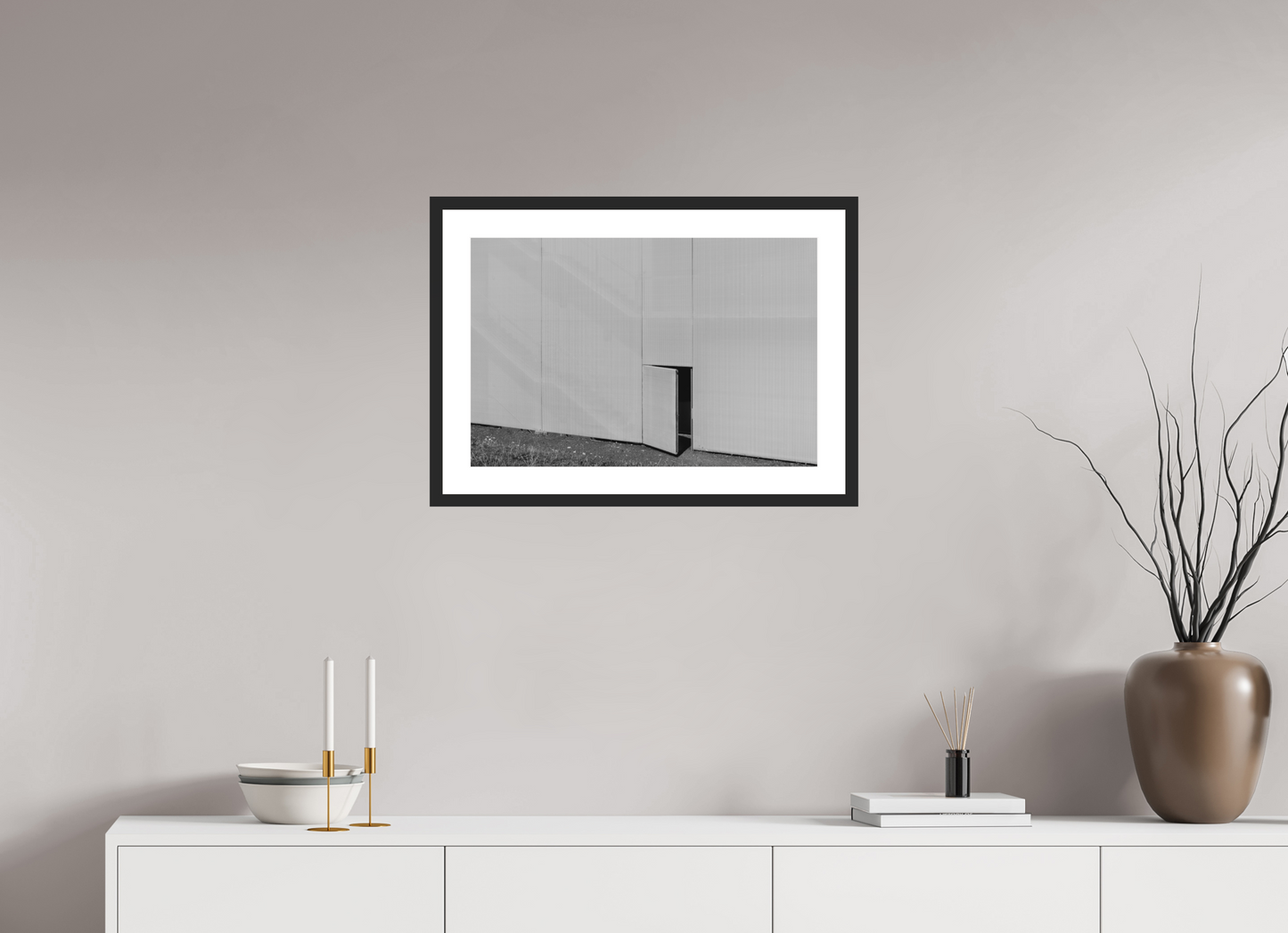60 x 40 cm, Ilford Framed with Passepartout and Premium Glass Temptation - Minimalistische Schwarzweiß-Architekturfotografie - Hochwertiger Abzug in Galeriequalität