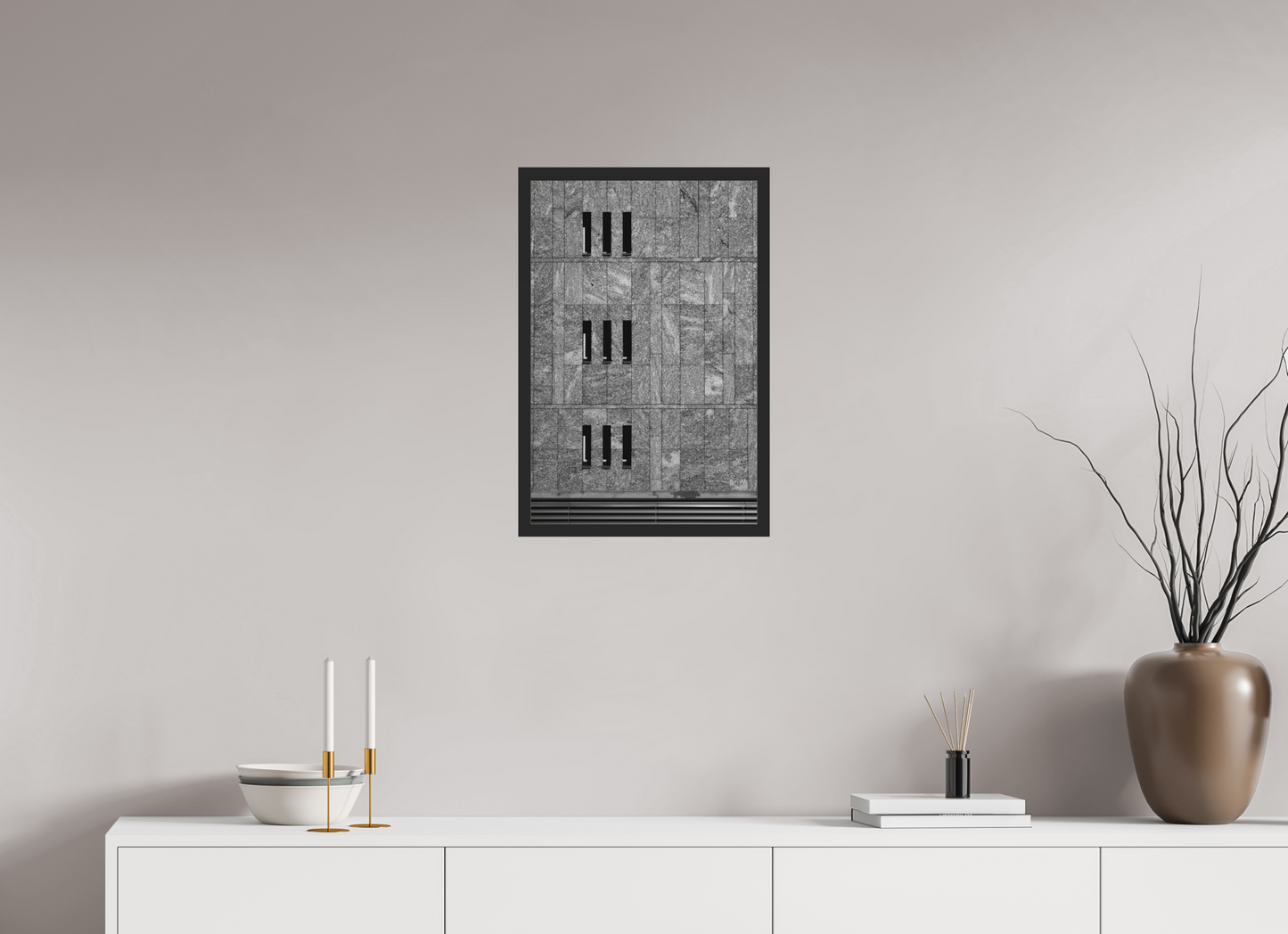 40 x 60 cm, Ilford on Aluminium behind Acrylic Glass, Framed Nine - Schwarzweiß-Architekturfotografie - Hochwertiger Abzug in Galeriequalität