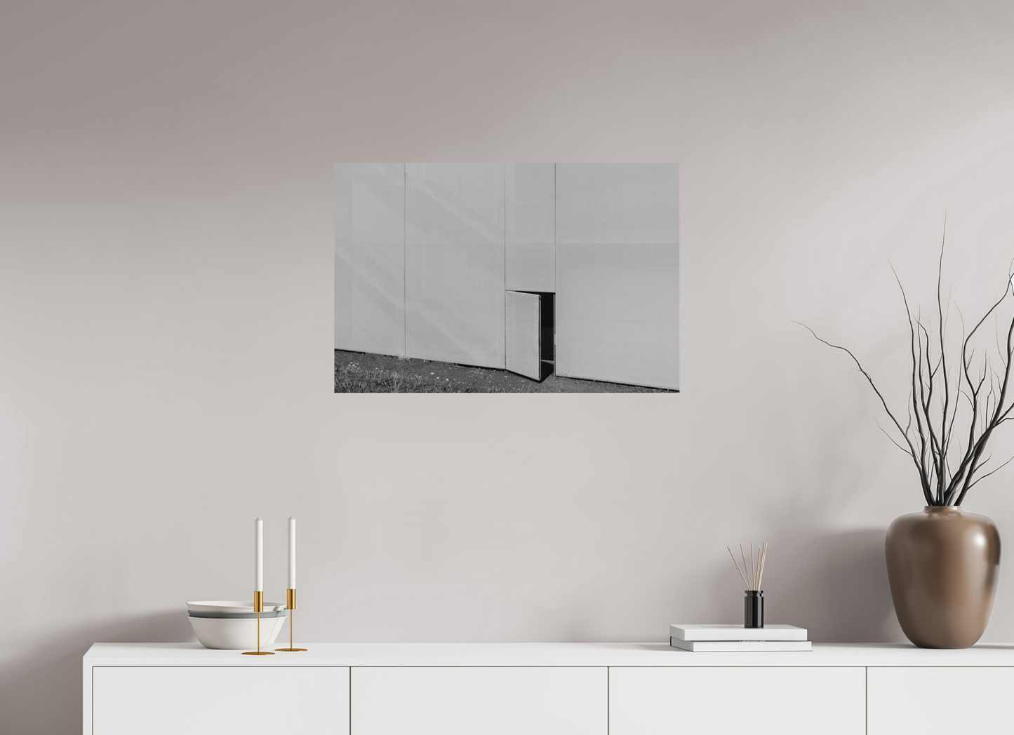 75 x 50 cm, Ilford on Aluminium Temptation - Minimalistische Schwarzweiß-Architekturfotografie - Hochwertiger Abzug in Galeriequalität