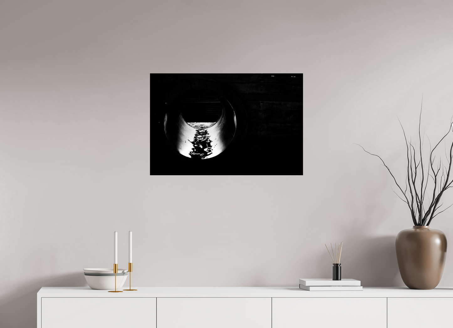 75 x 50 cm, Baryta Photo Print Pipe - Abstrakte Schwarzweiß Nachtfotografie - Hochwertiger Abzug in Galeriequalität