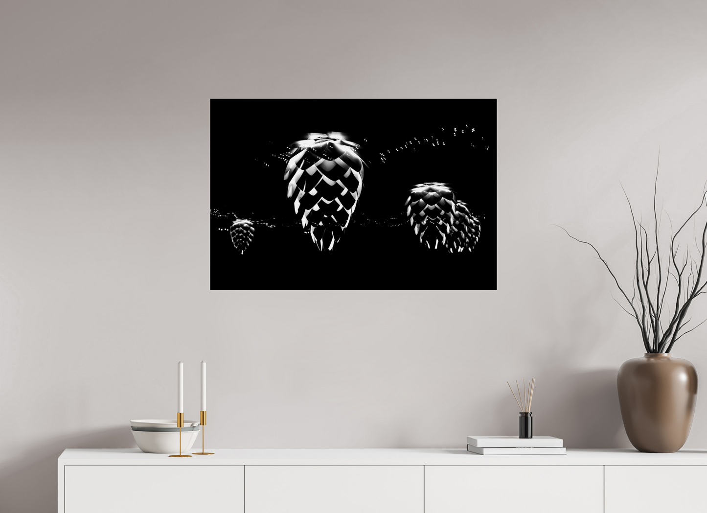 Cones - Abstrakte Schwarzweiß-Nachtfotografie - Hochwertiger Abzug in Galeriequalität