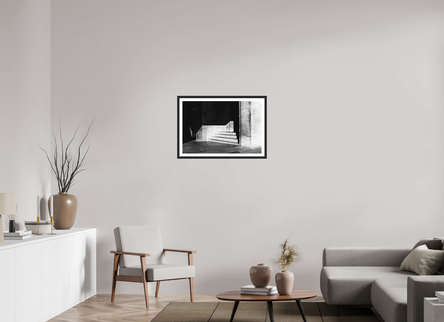 75 x 50 cm, Ilford on Aluminium behind Acrylic Glass, Framed with Border Admission - Schwarzweiß-Architekturfotografie - Hochwertiger Abzug in Galeriequalität
