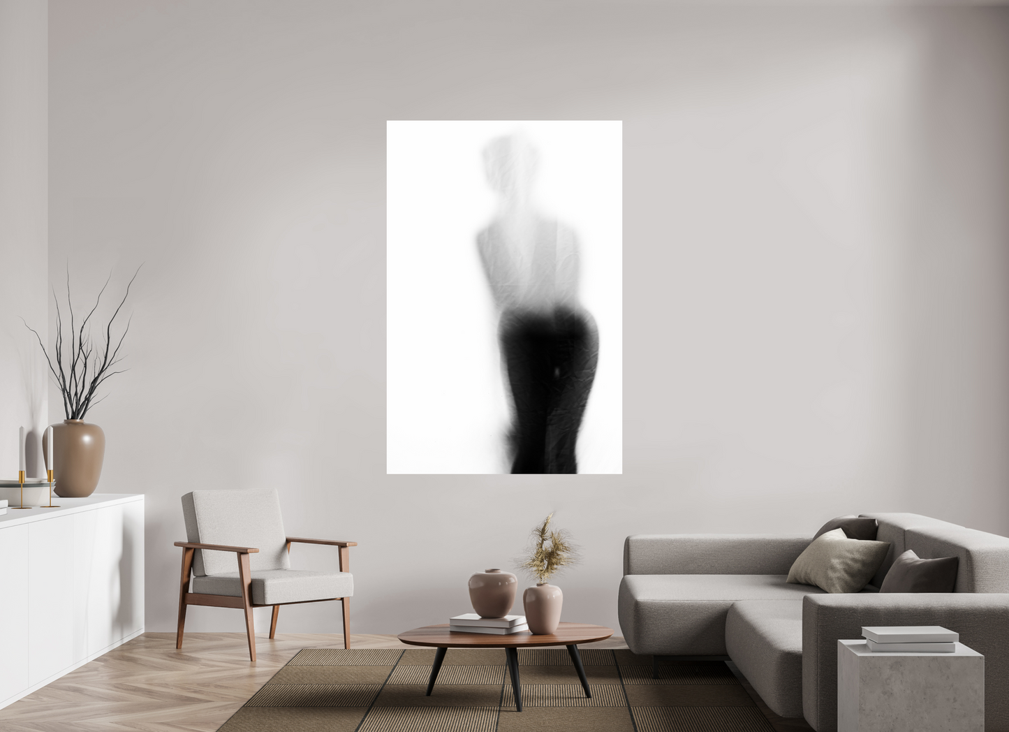 120 x 180 cm, Ilford Photo Print Veil - Abstrakte Schwarzweiß-Fotografie - Teilakt - Hochwertiger Abzug in Galeriequalität