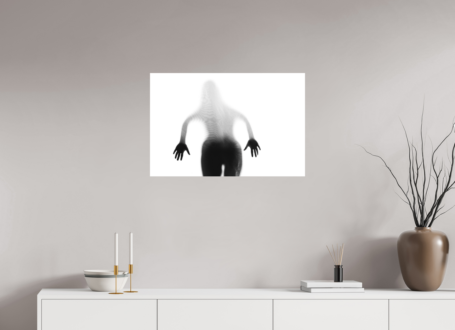 75 x 50 cm, Ilford on Aluminium behind Acrylic Glass Veil II - Abstrakte Schwarzweiß-Fotografie - Teilakt - Hochwertiger Abzug in Galeriequalität