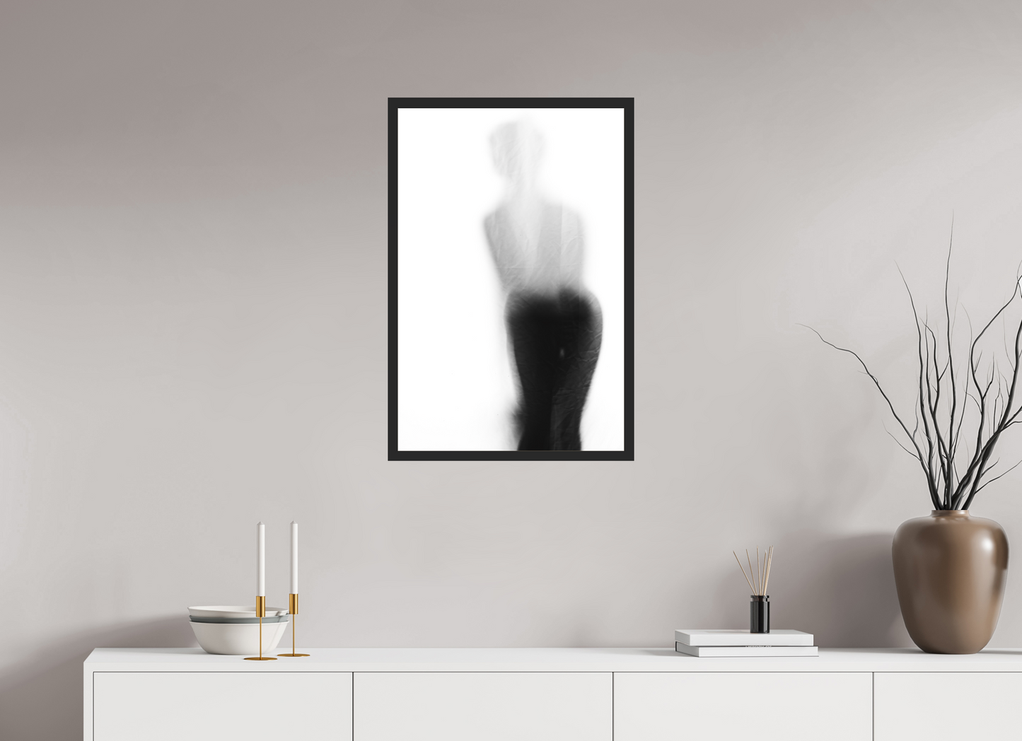 50 x 75 cm, Ilford on Aluminium behind Acrylic Glass, Framed Veil - Abstrakte Schwarzweiß-Fotografie - Teilakt - Hochwertiger Abzug in Galeriequalität