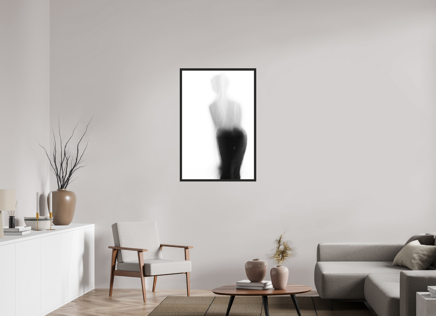 70 x 105 cm, Ilford on Aluminium, Framed Veil - Abstrakte Schwarzweiß-Fotografie - Teilakt - Hochwertiger Abzug in Galeriequalität