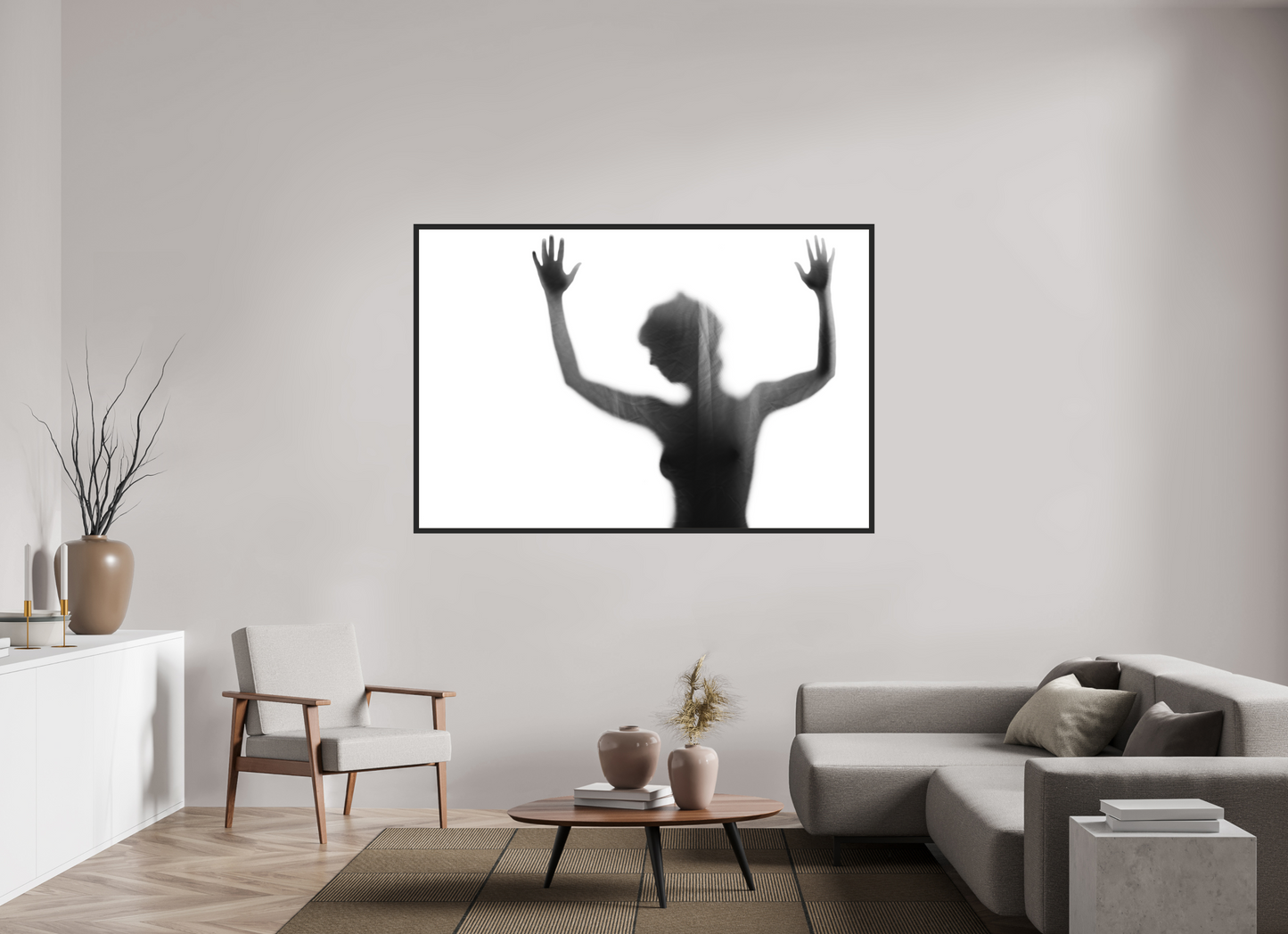 180 x 120 cm, Ilford on Aluminium, Framed Veil III - Abstrakte Schwarzweiß-Fotografie - Teilakt - Hochwertiger Abzug in Galeriequalität