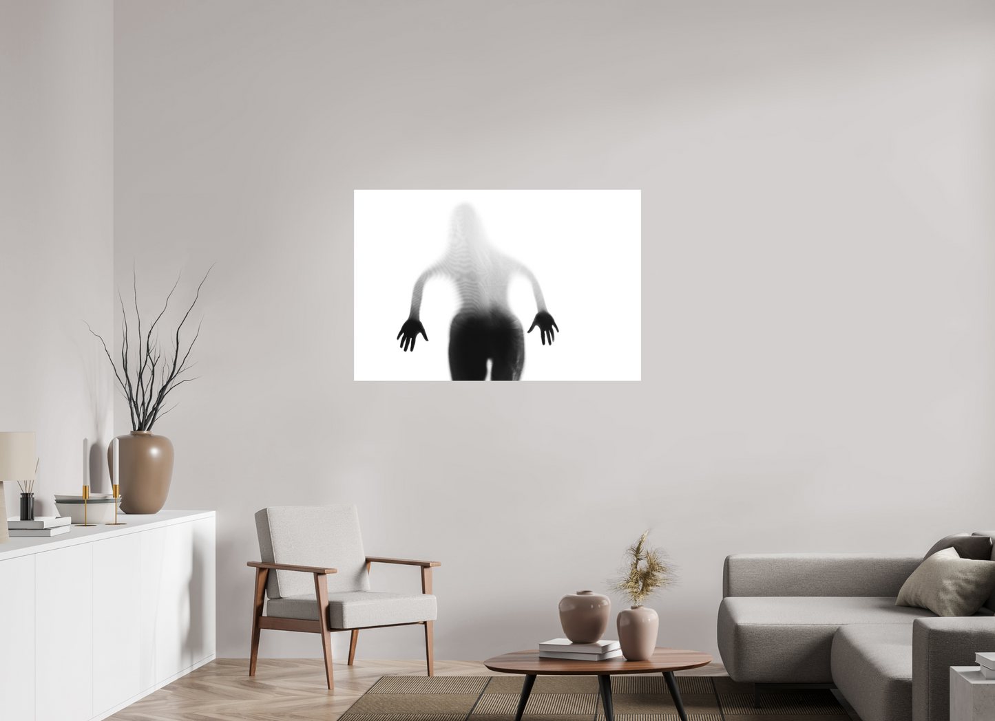 120 x 80 cm, Ilford on Aluminium behind Acrylic Glass Veil II - Abstrakte Schwarzweiß-Fotografie - Teilakt - Hochwertiger Abzug in Galeriequalität