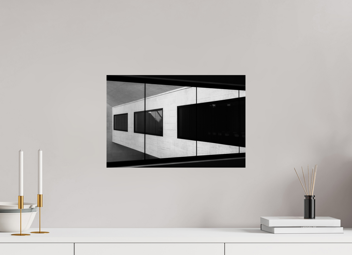 45 x 30 cm, Baryta Photo Print Cabin - Schwarzweiß-Architekturfotografie - Hochwertiger Abzug in Galeriequalität