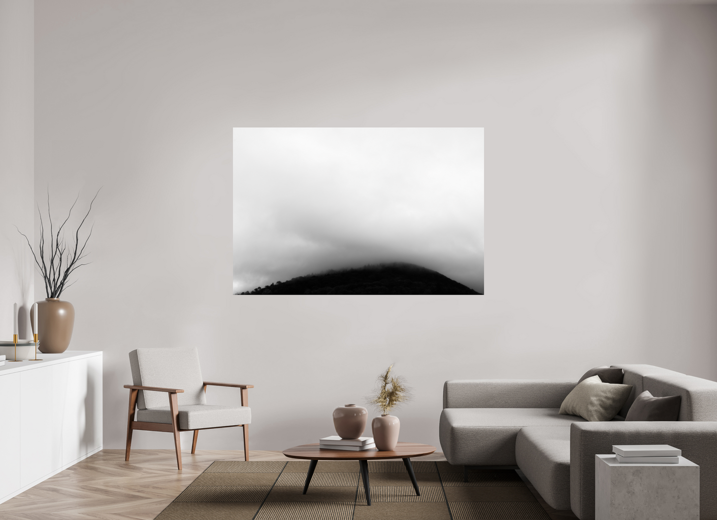 180 x 120 cm, Ilford Photo Print Haze II - Minimalistische Schwarzweiß-Landschaftsfotografie - Hochwertiger Abzug in Galeriequalität
