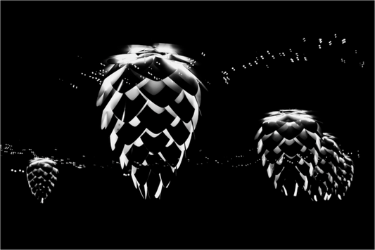 Cones - Abstrakte Schwarzweiß-Nachtfotografie - Hochwertiger Abzug in Galeriequalität