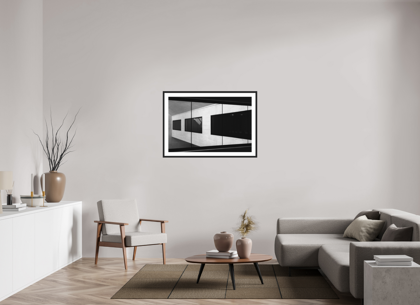 105 x 70 cm, Ilford Framed with Passepartout and Premium Glass Cabin - Schwarzweiß-Architekturfotografie - Hochwertiger Abzug in Galeriequalität