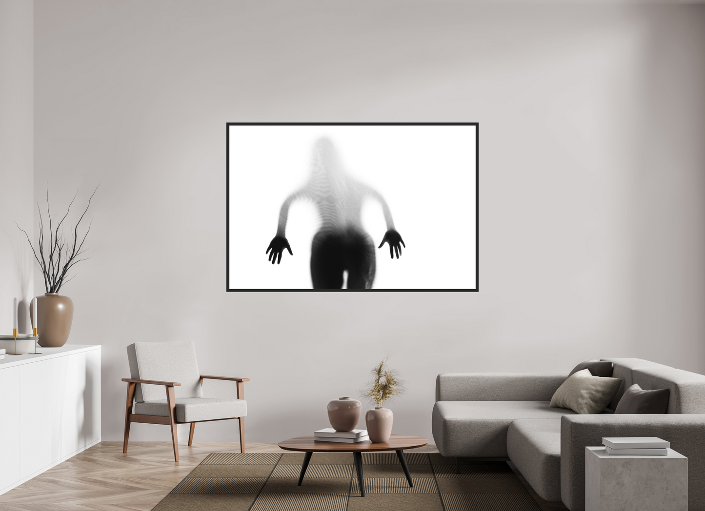 180 x 120 cm, Ilford on Aluminium, Framed Veil II - Abstrakte Schwarzweiß-Fotografie - Teilakt - Hochwertiger Abzug in Galeriequalität