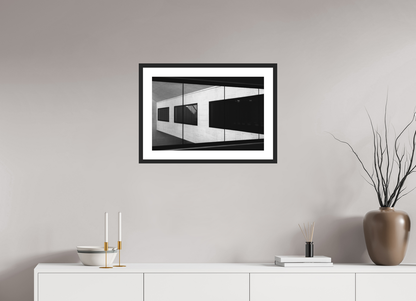 60 x 40 cm, Ilford Framed with Passepartout and Premium Glass Cabin - Schwarzweiß-Architekturfotografie - Hochwertiger Abzug in Galeriequalität