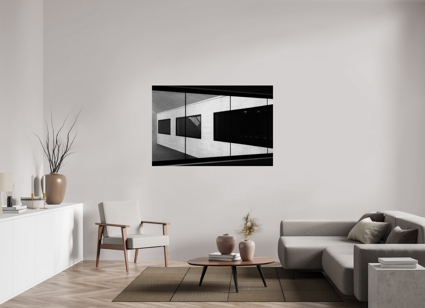 150 x 100 cm, Ilford Photo Print Cabin - Schwarzweiß-Architekturfotografie - Hochwertiger Abzug in Galeriequalität