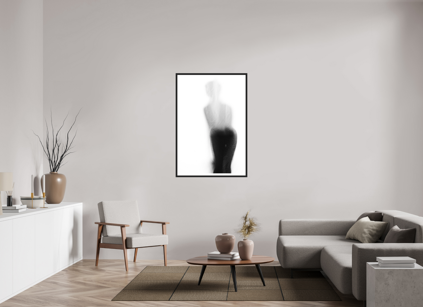 80 x 120 cm, Ilford on Aluminium, Framed with Border Veil - Abstrakte Schwarzweiß-Fotografie - Teilakt - Hochwertiger Abzug in Galeriequalität