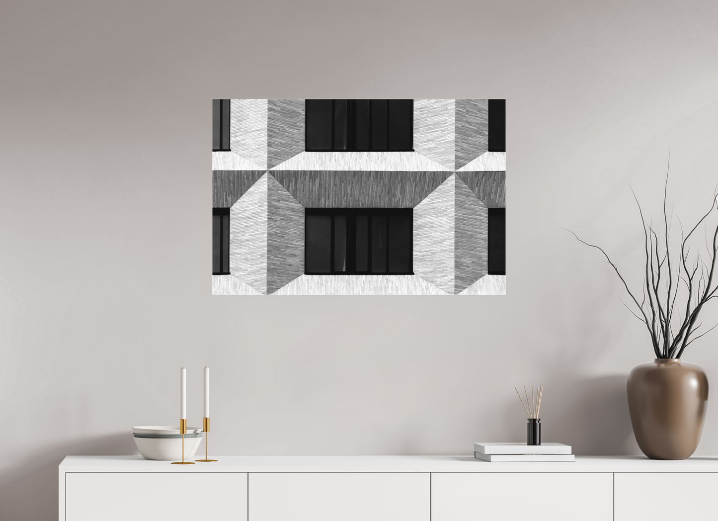 90 x 60 cm, Ilford on Aluminium behind Acrylic Glass Waffle II - Schwarzweiß-Architekturfotografie, Naheinstellung - Hochwertiger Abzug in Galeriequalität