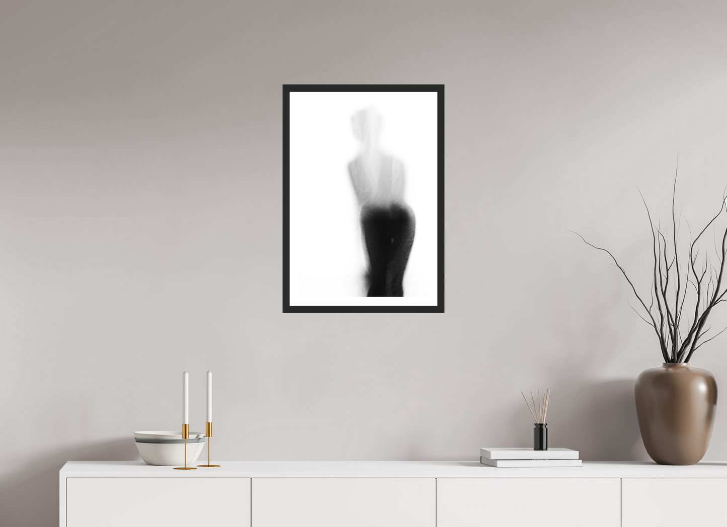 40 x 60 cm, Ilford on Aluminium, Framed with Border Veil - Abstrakte Schwarzweiß-Fotografie - Teilakt - Hochwertiger Abzug in Galeriequalität