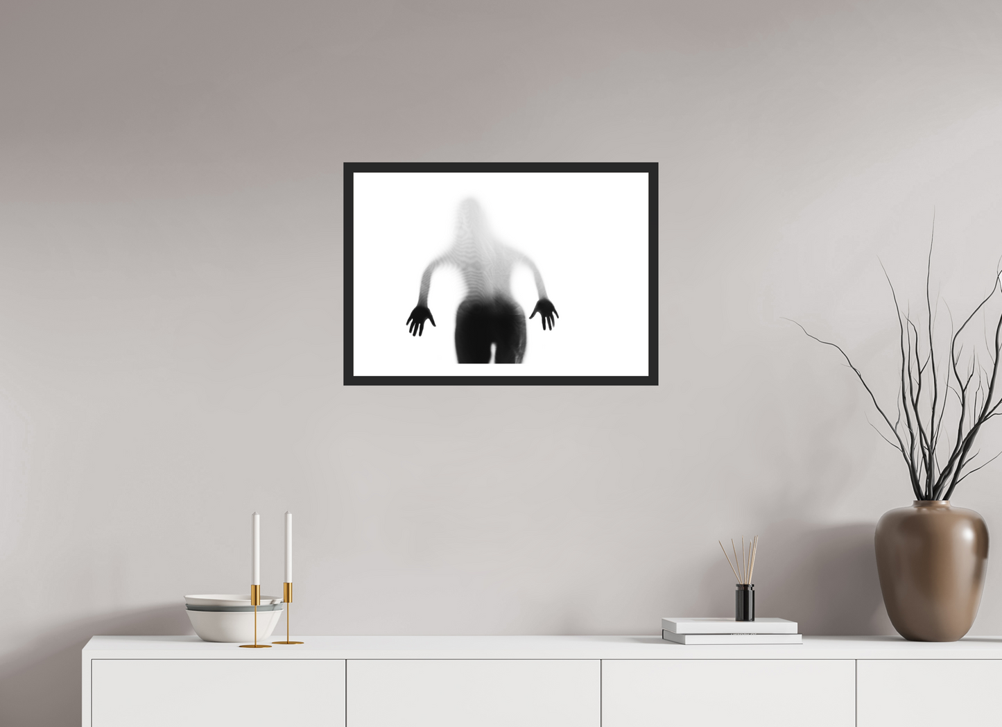 60 x 40 cm, Ilford on Aluminium, Framed with Border Veil II - Abstrakte Schwarzweiß-Fotografie - Teilakt - Hochwertiger Abzug in Galeriequalität