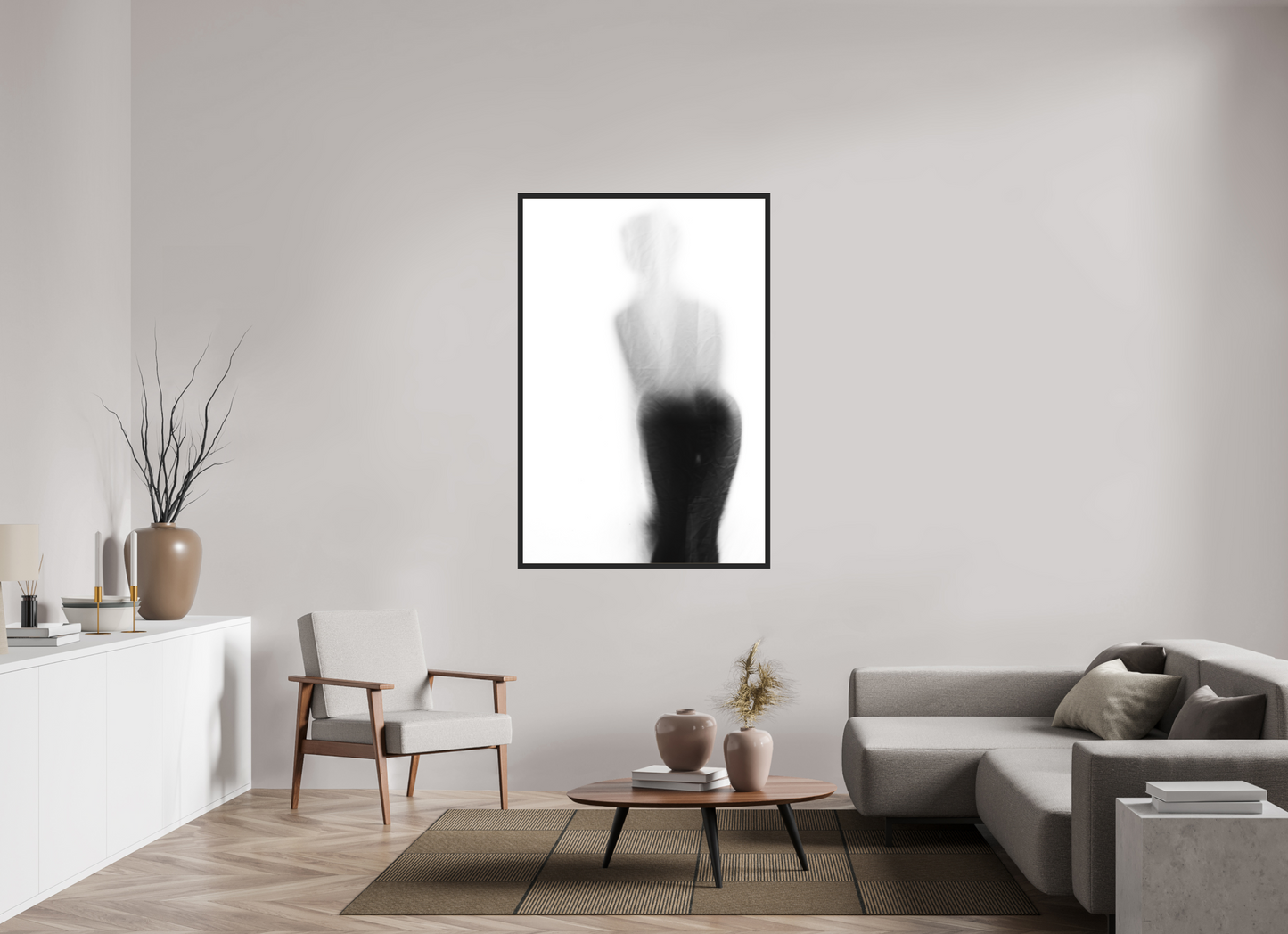 100 x 150 cm, Ilford on Aluminium behind Acrylic Glass, Framed Veil - Abstrakte Schwarzweiß-Fotografie - Teilakt - Hochwertiger Abzug in Galeriequalität